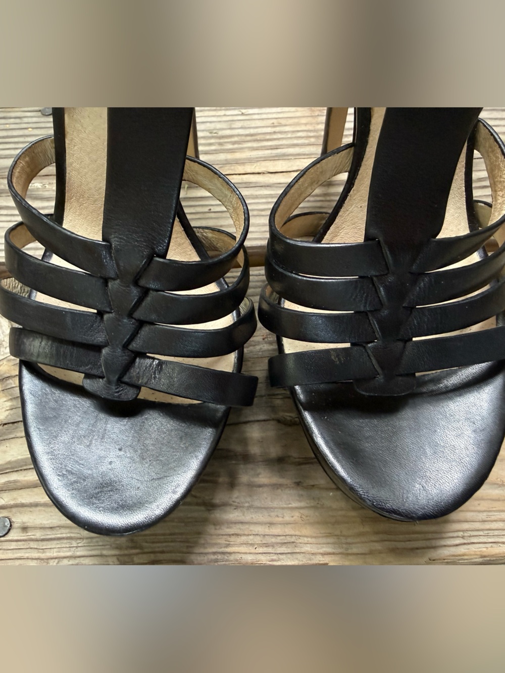 Michael Kors - Women's Y2K Black Leather Strappy High Heel Platform Sandals - Picture 4 of 9